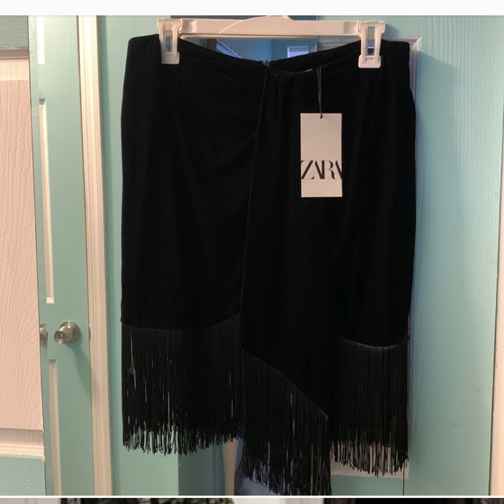 Zara Velvet Fringe Skirt Size M